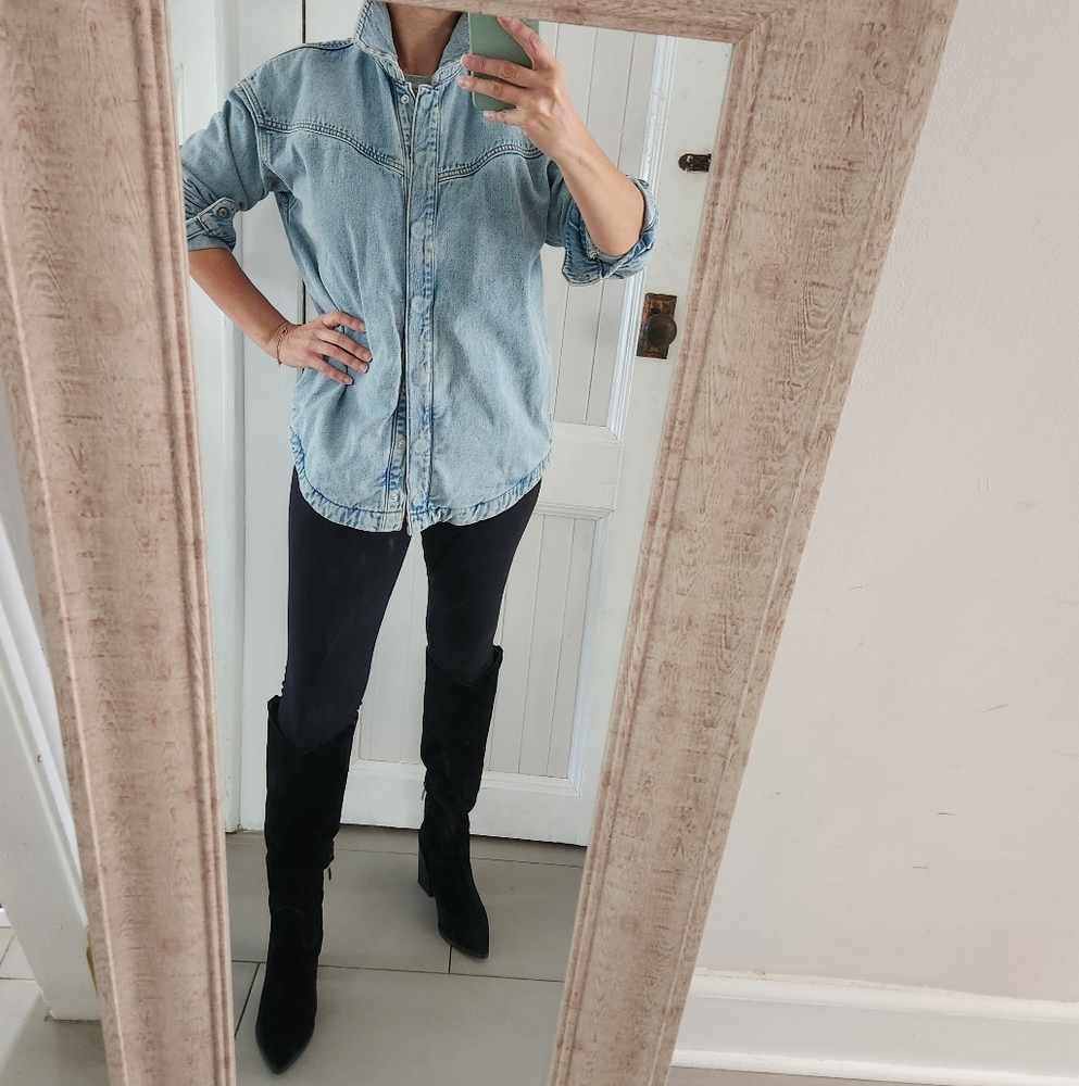 Frank And Oak Loose Denim Overshirt In Light Denim